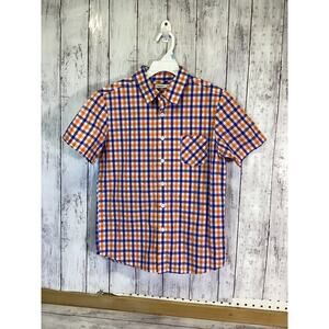 Tronjori Short Sleeve Button Down Shirt Size 12 Blue/Orange/White Plaid Boys